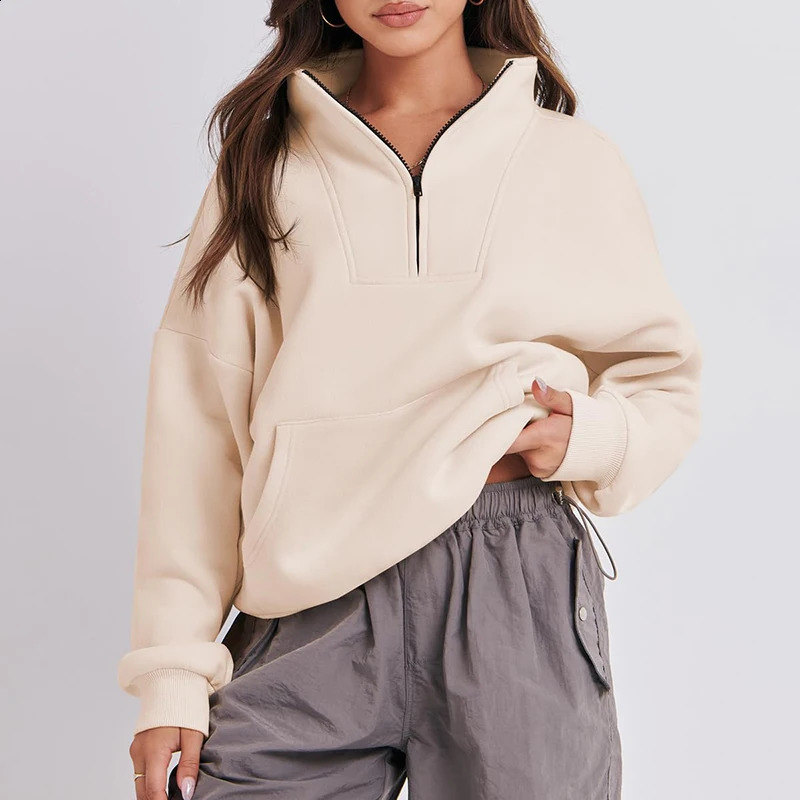 Womens Half Zip Sweatshirt Quarter Solid Color Cropped Pullover Fall Clothing 240821
