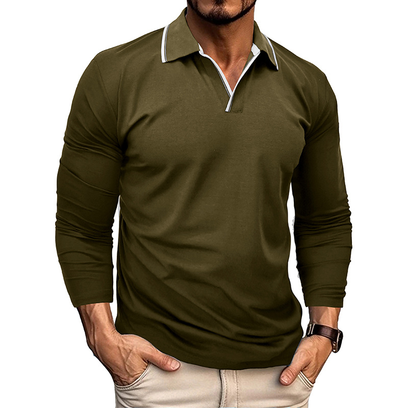 Autumn Winter Men's Long-sleeved V-neck T-shirt POLO Shirt Men's Cotton Stay Tucked V-Neck T-Shirt Tops