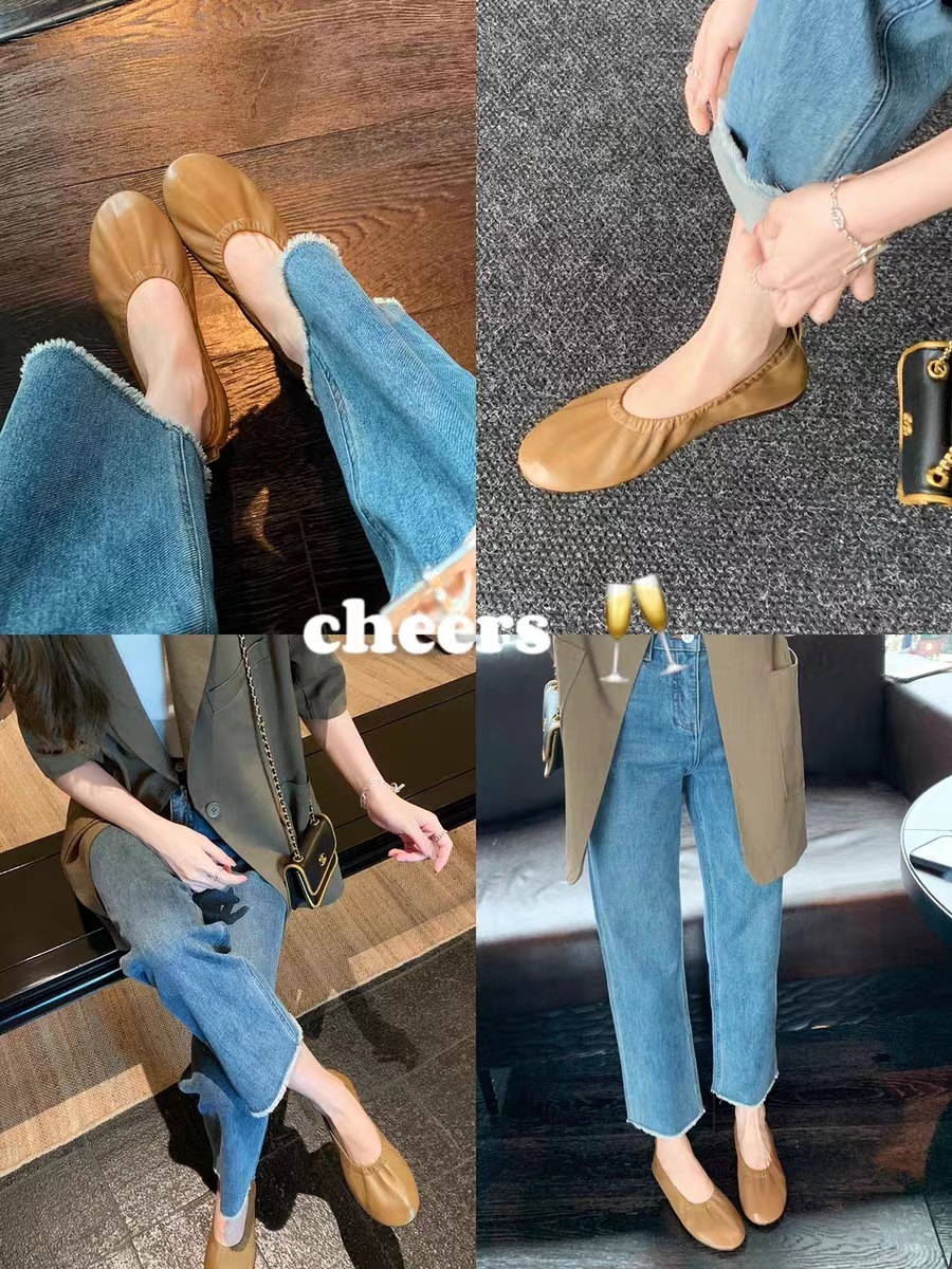 Ddmysports Grape Mom S Same French Lazy Style Round Ead Soft Sole Sheepskin Grandma With One Step Versatile Single Shoes Women Genuine Leather OUTDOOR