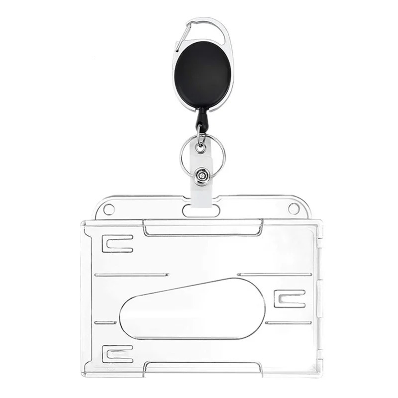 Transparent dual card slot ID tag badge holder with scroll 2card storage organization employee pass work shell sleeve w240820