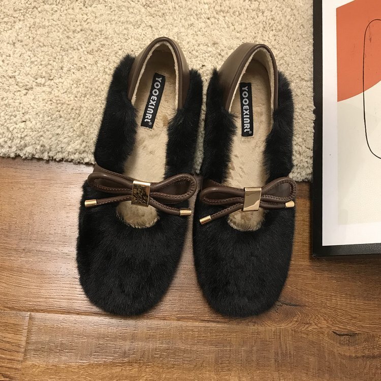 Ddmysports Fairy Wind Lazy Foot Mid Heel Grandma Thick With Fuzzy Fur Shoes Women S Winter Outdoor Wear OUTDOOR