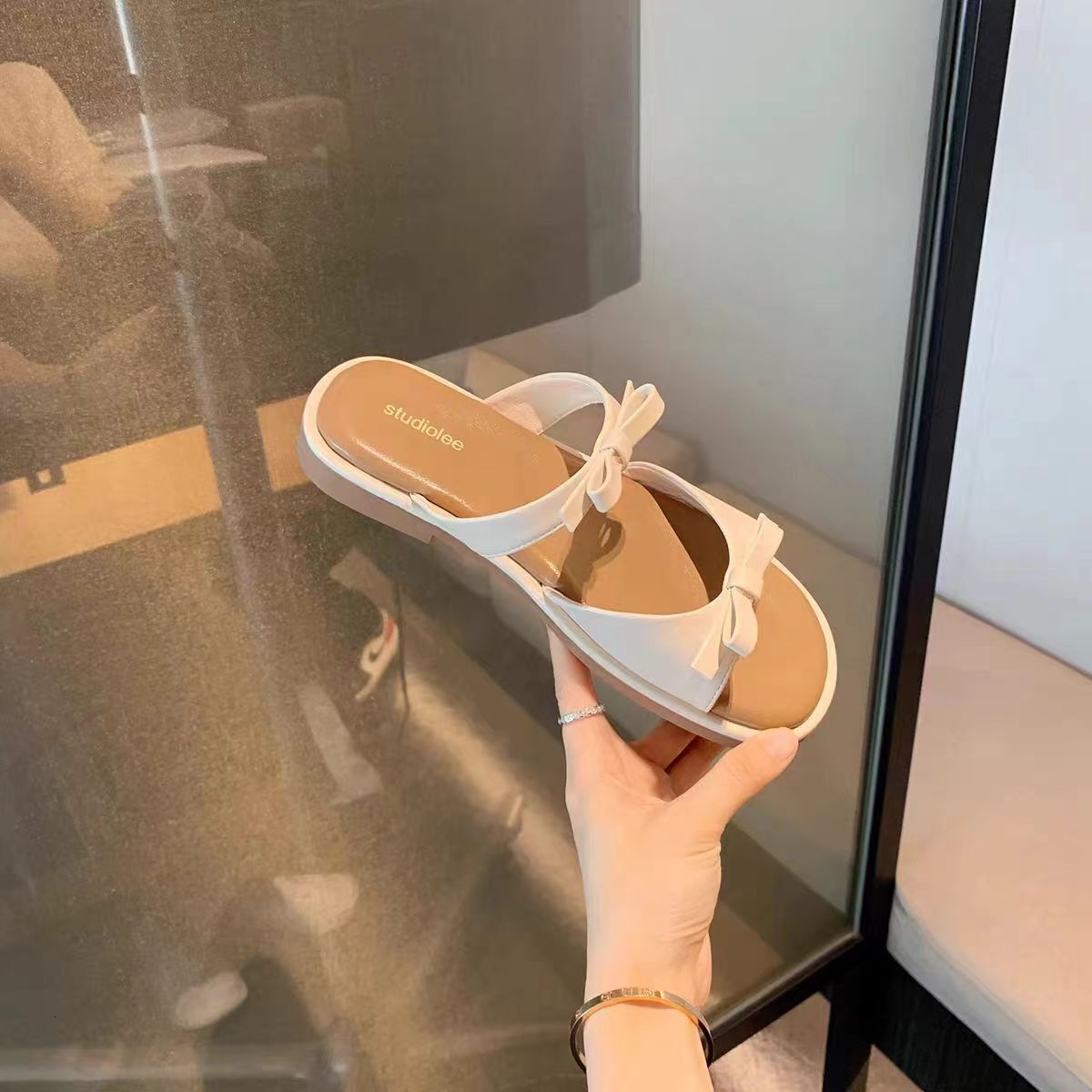 Ddmysports Grape Mom S Same Fri Oliday Age Reducing Butterfly Knot Open Toe Beach Versatile Casual Style Slippers Women Genuine Leather OUTDOOR