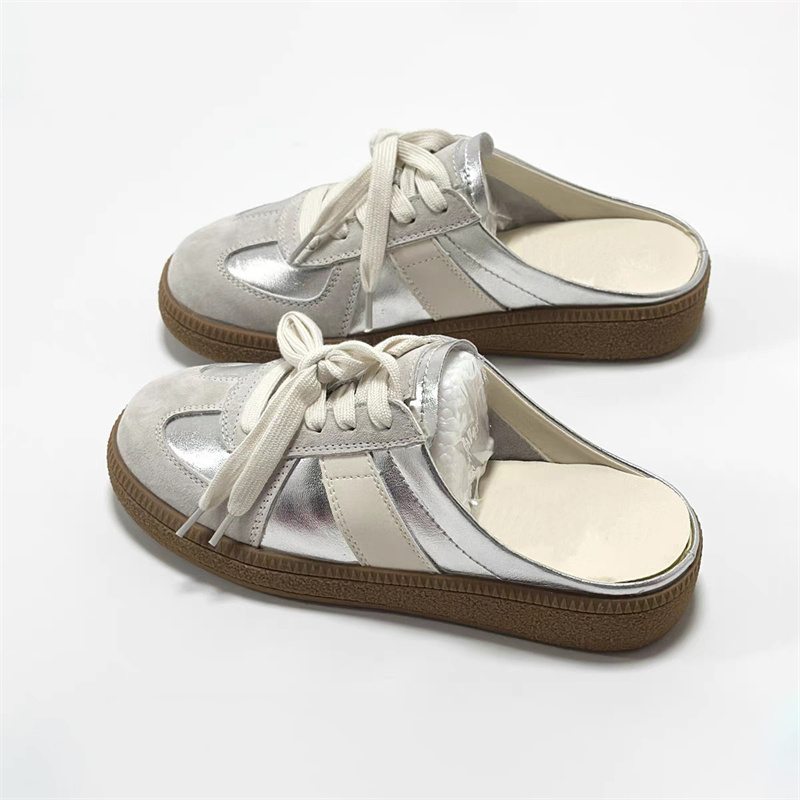 Free shipping 2024 new flat casual slippers suitable for women in apricot and silver 35-40