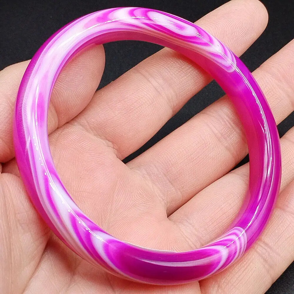 Certified 6M Natural Ice MultiColor Ancient Agate Jade Carved Bangle Bracelet 240813