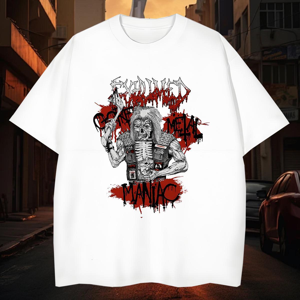 Wholesale Tshirts 230g Cotton Daily Wear skull Breathable Crew Neck T-Shirts for Men Loose Fit White Plus Size Top Tees