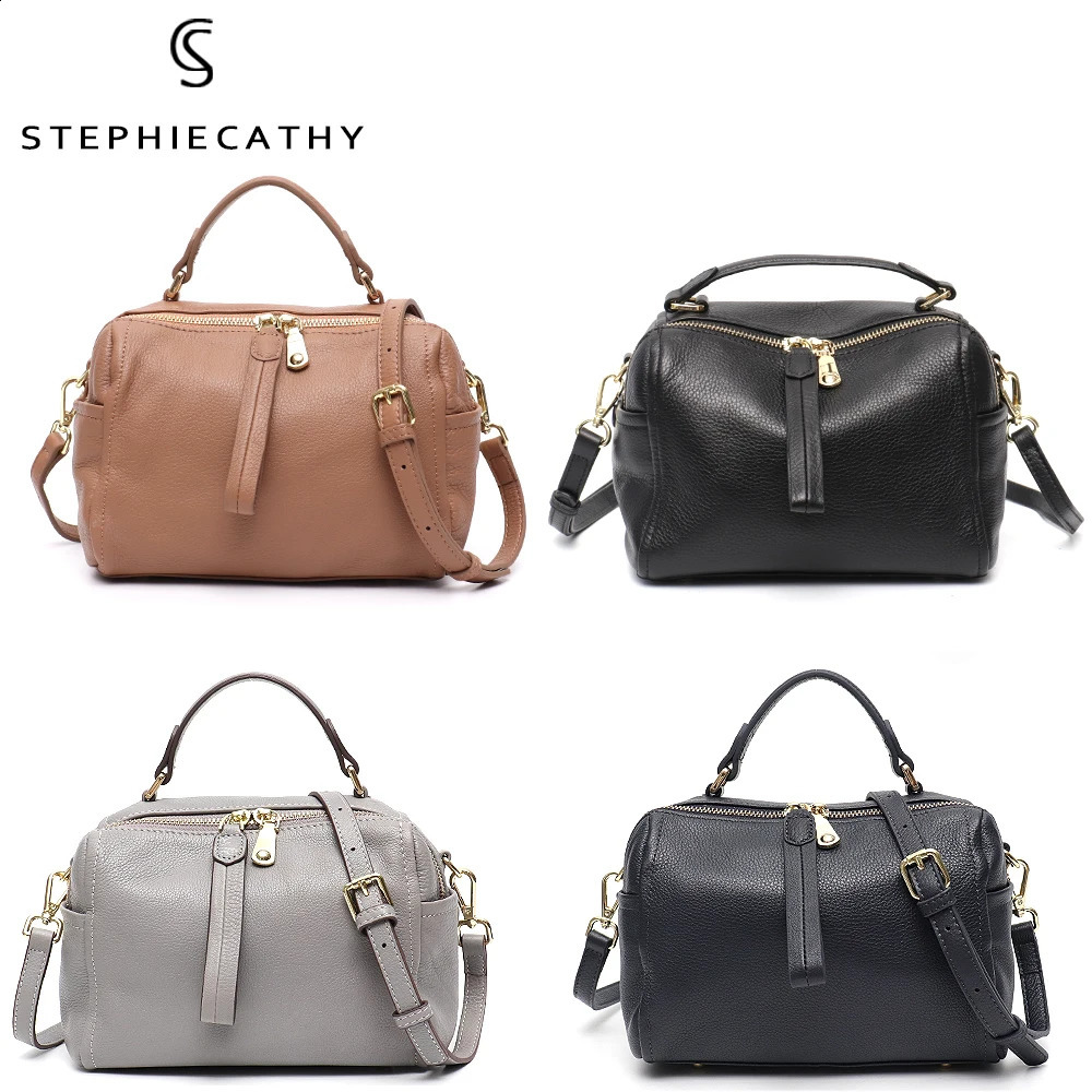 SC 100% genuine leather womens handbag fashionable top handle Boston pillow bag soft shoulder cross body 240820