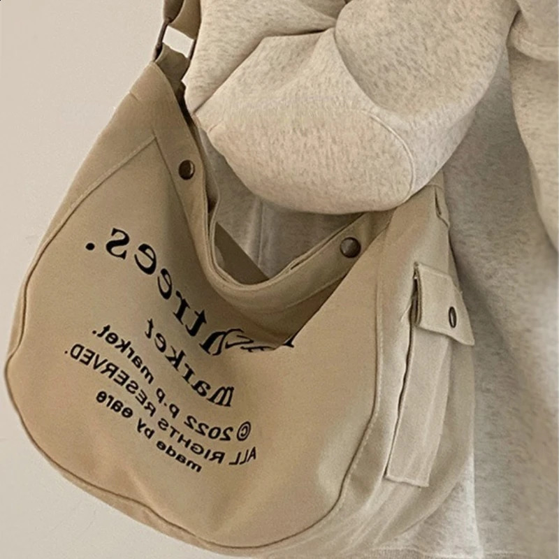 Canvas Women Preppy Y2k Grunge Shoulder Bag High-capacity Casual Vintage Tote Bags Fashion Letter Embroidery Handbags Crossbody 240820 4