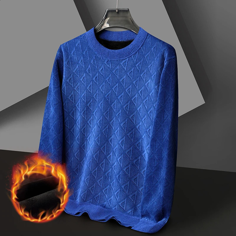 Autumn and Winter Mens Pullover Round Neck Fashion Splicing Print Solid Color Casual Versatile Long Sleeved Sweater Knitted Top 240821