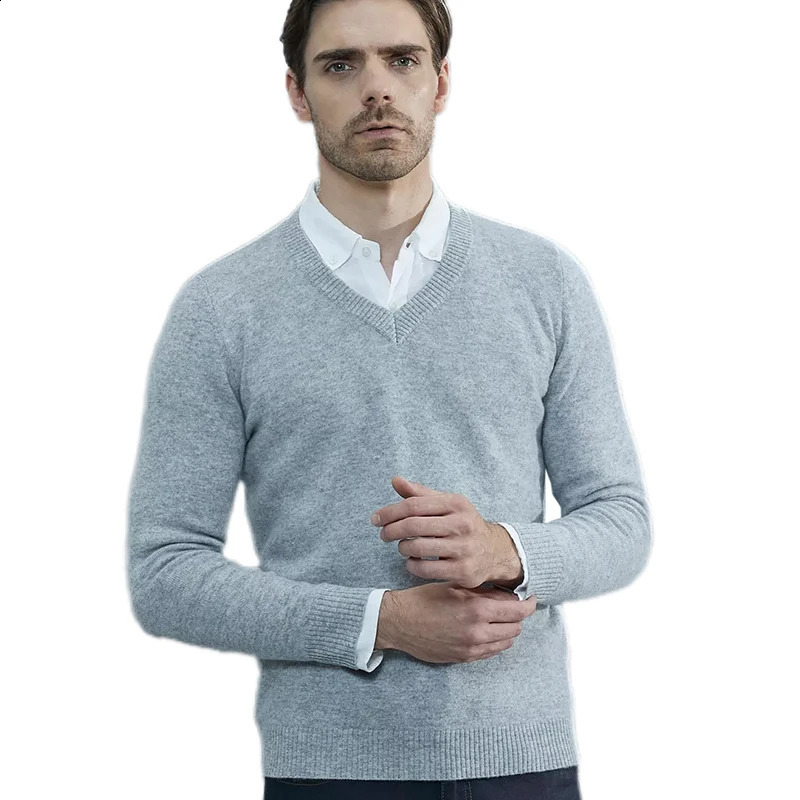 Cashmere Sweater Men Knitted Sweaters 100% Pure Merino Wool V-Neck Long-Sleeve Thick Pullover Winter Autumn Male Jumper Clothing 240821