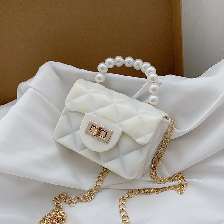 Children's 2024 New Mini Jelly gge Small Fragrant Pearl Handheld Single Cross Shoulder Chain Bag F3.5-08.21