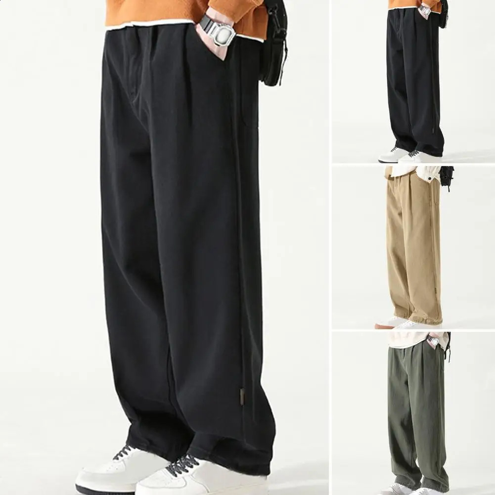 Pants for Men Breathable Wide-leg Mens Work Pants Retro Style Versatile Solid Color Trousers High Street Pants 240821