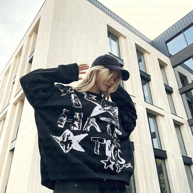 Womens Mens Vintage Knit Sweaters Fall/Winter Pullover Sweater Unisex Y2K Harajuku Oversized Sweater Print Chic Aesthetics 240821
