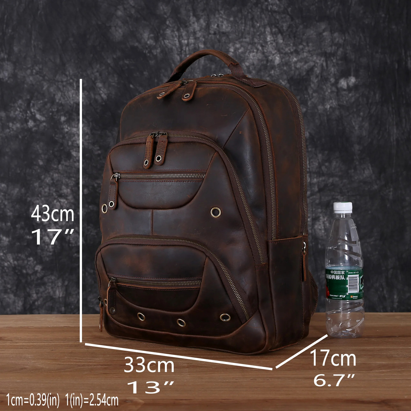 Retro leather backpack mens top denim large capacity hiking bag multilayer travel computer 240820 e97d 4