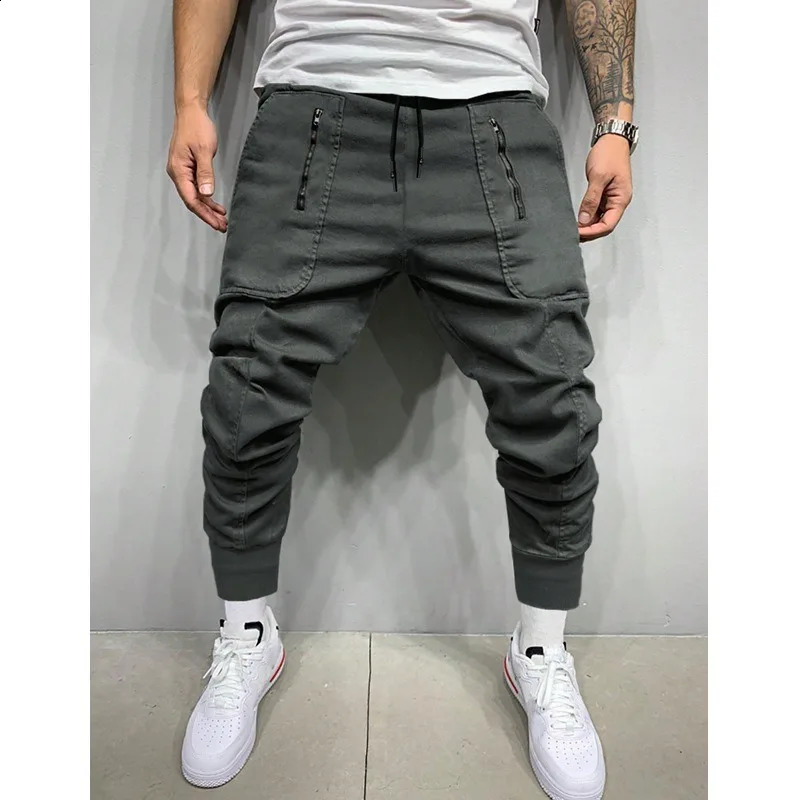 2024 Summer Mens Casual Pants Solid Color Leggings Zipper Pocket Sports Pants 240821