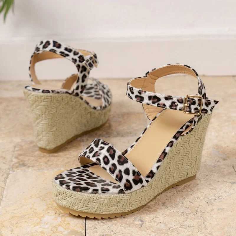 Women Platform Wedge Sandals 2024 Summer New Leopard High Heels Open Toe Walking Shoes Fashion Slippers Flip Flops Femme Zapatos CL240806