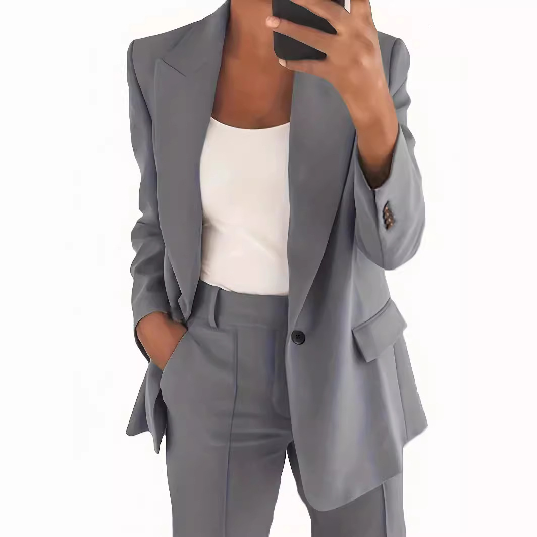 2024 autumn and winter new fashion lapel slim fit cardigan temperament jacket women's suit set