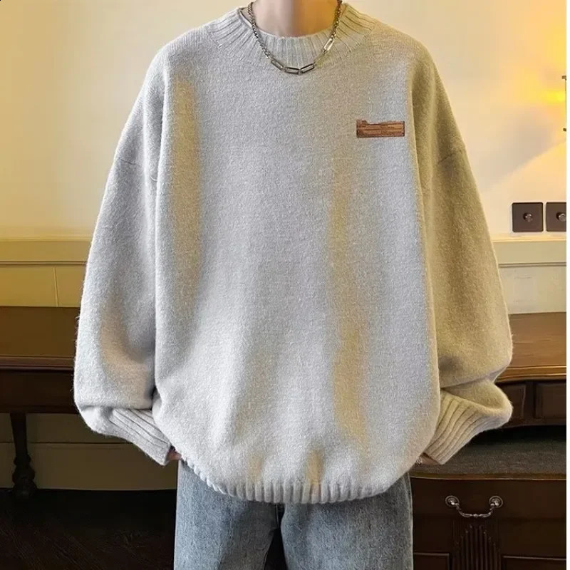 Trendy Round Neck Solid Color Sweater Mens Elegant Knitted Top Long Sleeve Casual Pullover Trendy Winter Wear 240821