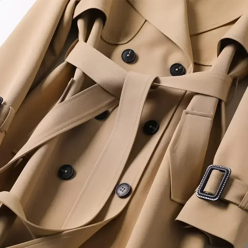 High quality double layer casual windbreaker long spring and autumn style versatile British kneehigh coat for women y240823