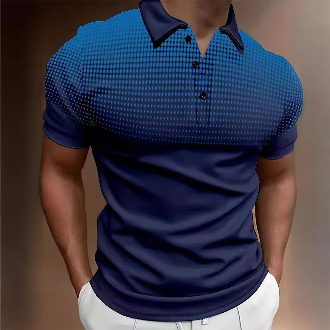 2024 Summer Mens diamond check print lapel button personality patch cloth fashion casual sports breathable POLO shirt 240821