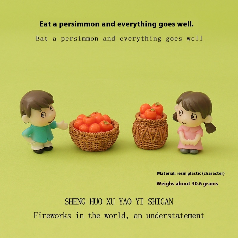 Adorable Cartoon-Style Male and Female Miniature Persimmons - Ideal Addition for Petite Landscaping Projects at Home