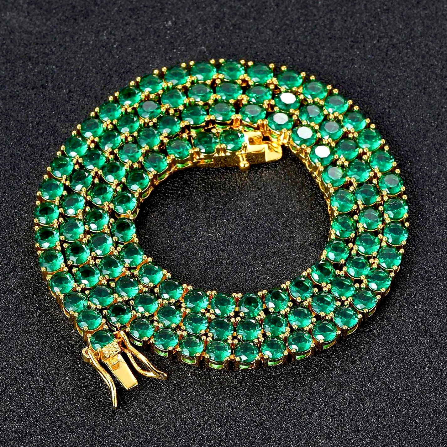 Hip Hop 4mm Green Zircon Tennis Chain Necklace Simple Personalized Bling Cz Cubic Zirconia Gemstone Chains Choker Bracelet For Men Women Iced Out Wolf