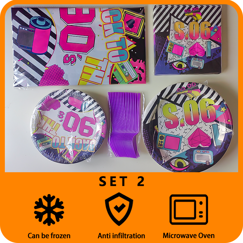 90S theme party disposable tableware set for birthday party supplies