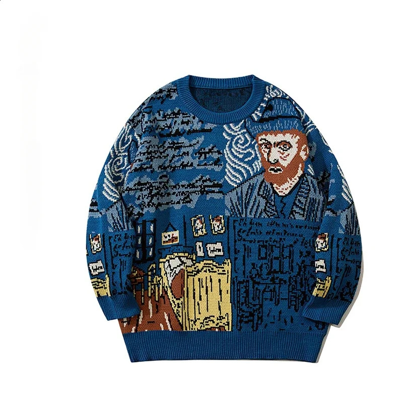 Vintage Cartoon Sweater Men Harajuku Knitted Character Sweater Cacual Knitwear Jacquard O Neck Pullover Men Clothes Unisex 240821