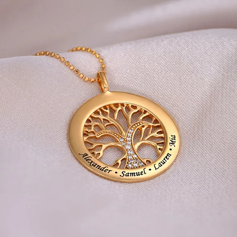 Stainless steel customized name necklace pendant Tree of Life personalized name board jewelry carving necklace family mother gift 240808