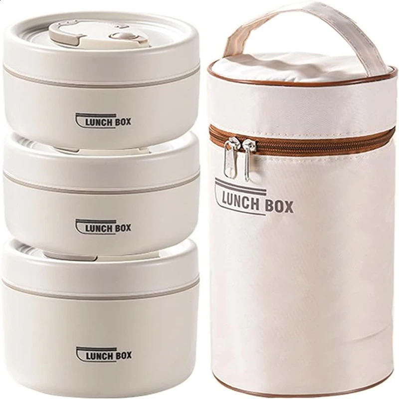 Portable Insulated Food Lunch Container Set with Thermal Lunch Box 3 Separate Stackable Lunch Container for Adult Kids 240821