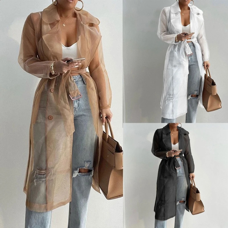 Fashion Women Mesh Jacket Puff Sleeve Sunscreen Shirt Lace Up Summer Thin Coat 240820