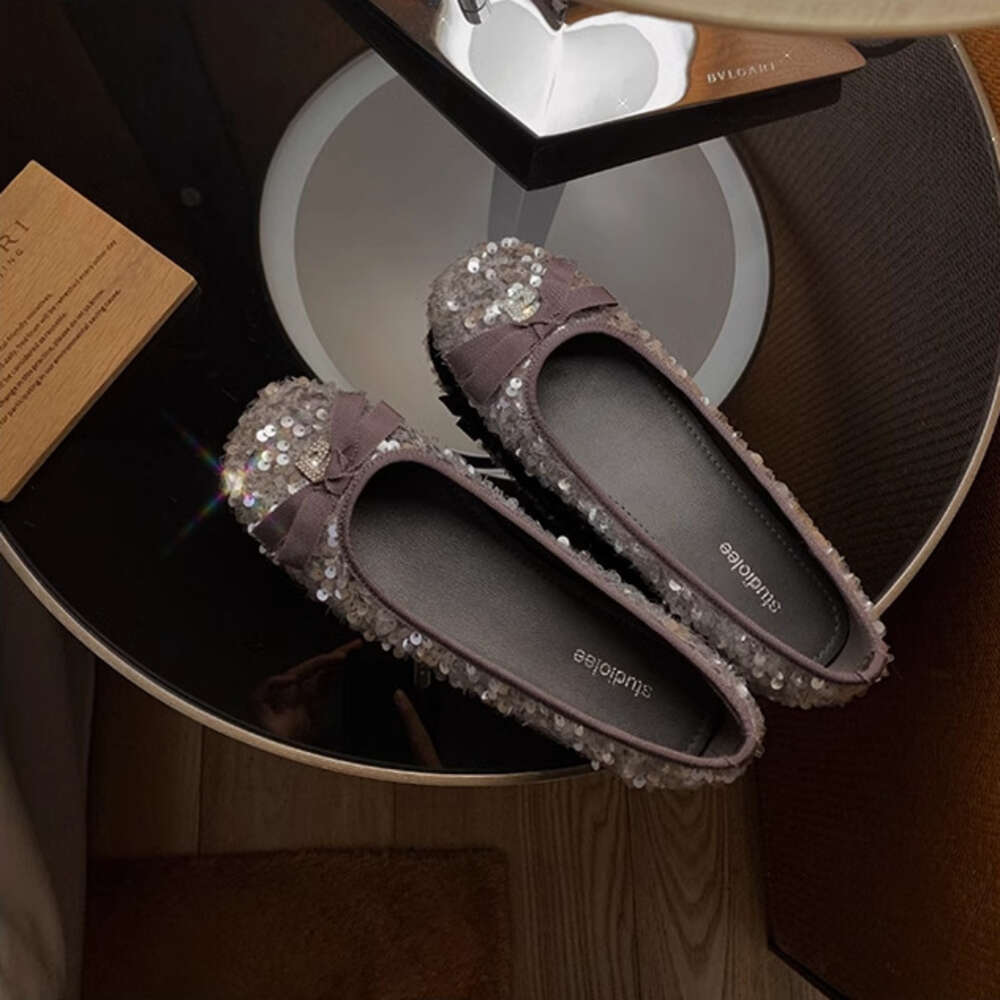 Ddmysports Welfare Fund Grape Mom S Same Shallow Mouth Sparkling Bead Butterfly Style Elegant One Step Single Shoes Women New OUTDOOR