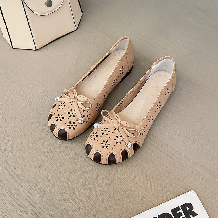 Ddmysports Mom S Soft Soled Bean Shoes Flat Bottom One Foot Pedal Shallow Mouth Hollow Out Breathable Pregnant Wear Casual Single For Women OUTDOOR
