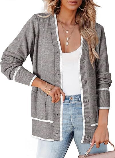 2024 Temu Xiyin Autumn/Winter New Women's Knitted Button Coat Color blocked Sweater Pocket cardigan