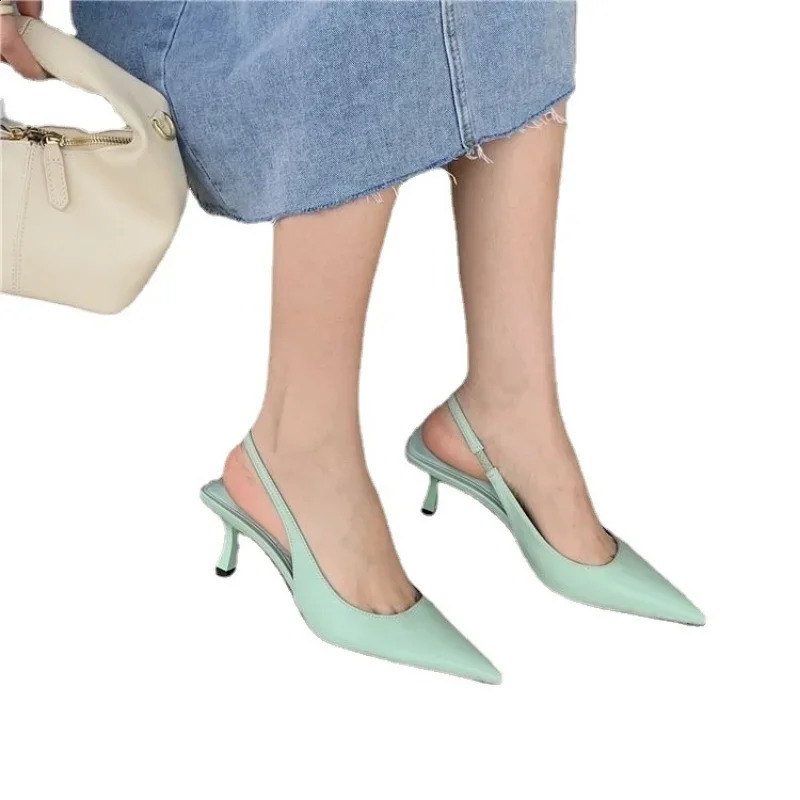 Pointed Toe Women Sandals 2024 Arrivals Black White Silver Summer Dress Shoes Thin High Heels Elastic Band Ladies 240819