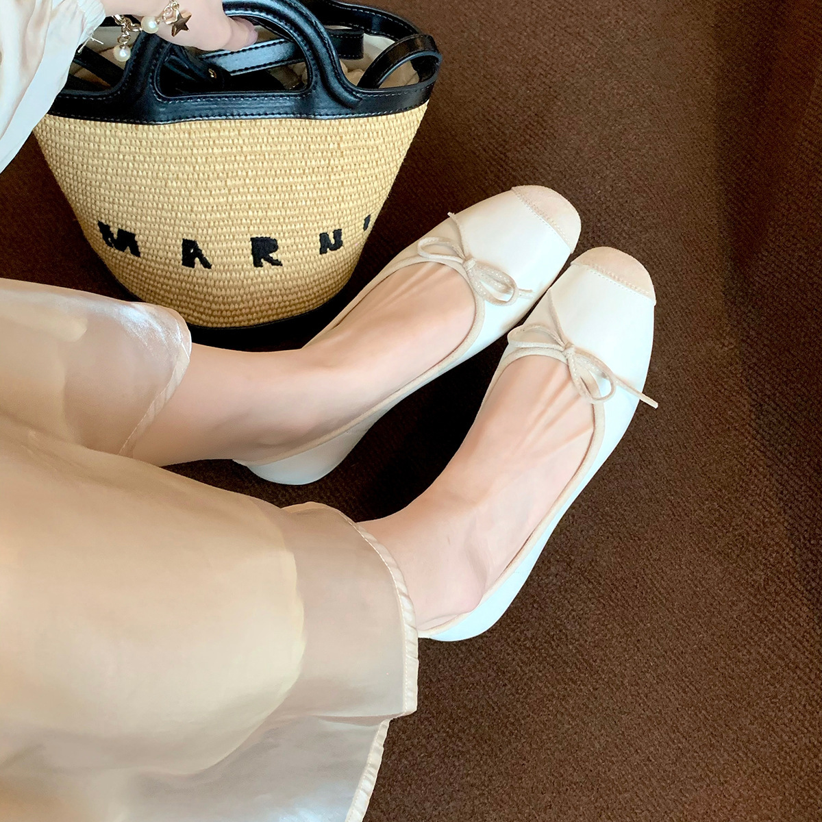Ddmysports Grape Mom S Same Spring New French Style Bow Colored Square Ead Shallow Mouth Single Shoes Women Summer OUTDOOR