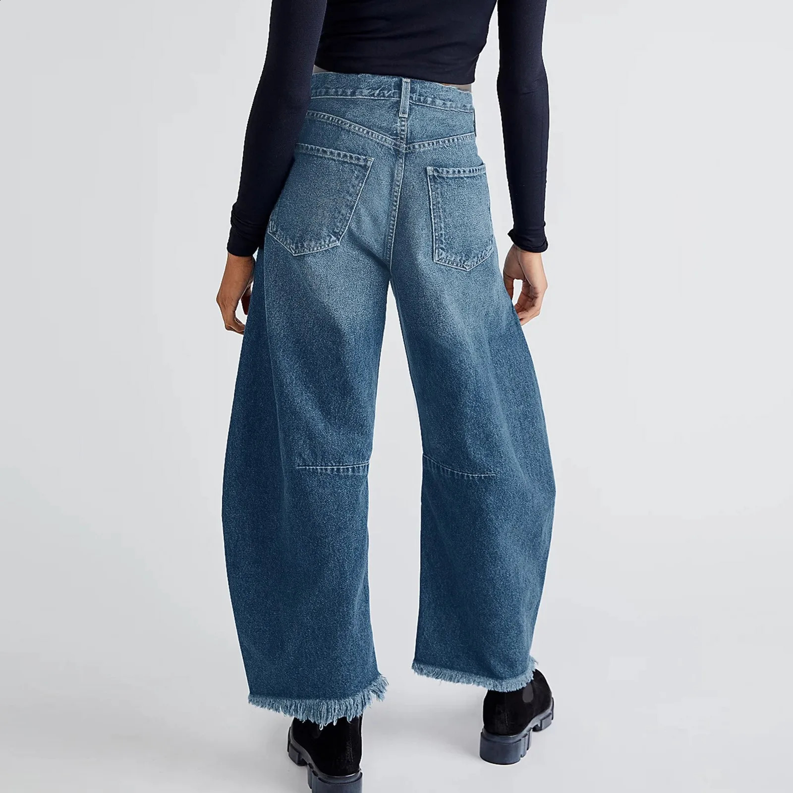 Women Baggy Wide Leg Trousers Jeans Barrel Boyfriend Cropped Hem Denim Pants Japanese 2000s Style Y2k Female Clothing 2024 240821