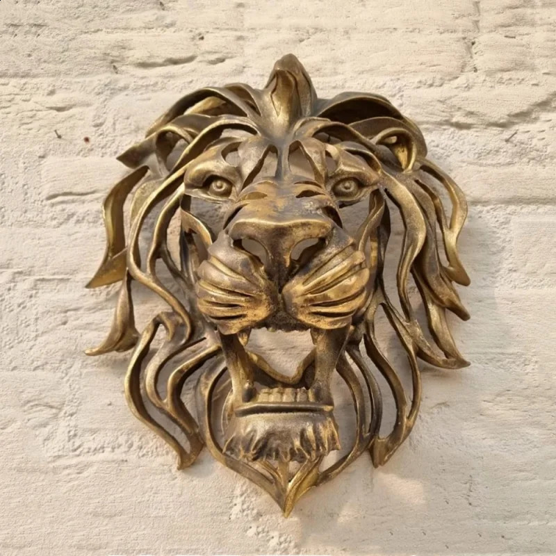 Rare Find-Large Lion Head Wall Mounted Art Sculpture Gold Resin Lion Head Art Wall Decor Art Lion Head Wall Hanging 240821