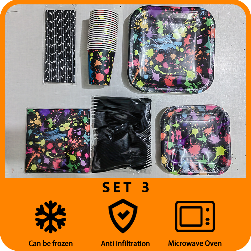 Spray painted birthday decoration tableware set suitable for watercolor themed party birthday supplies