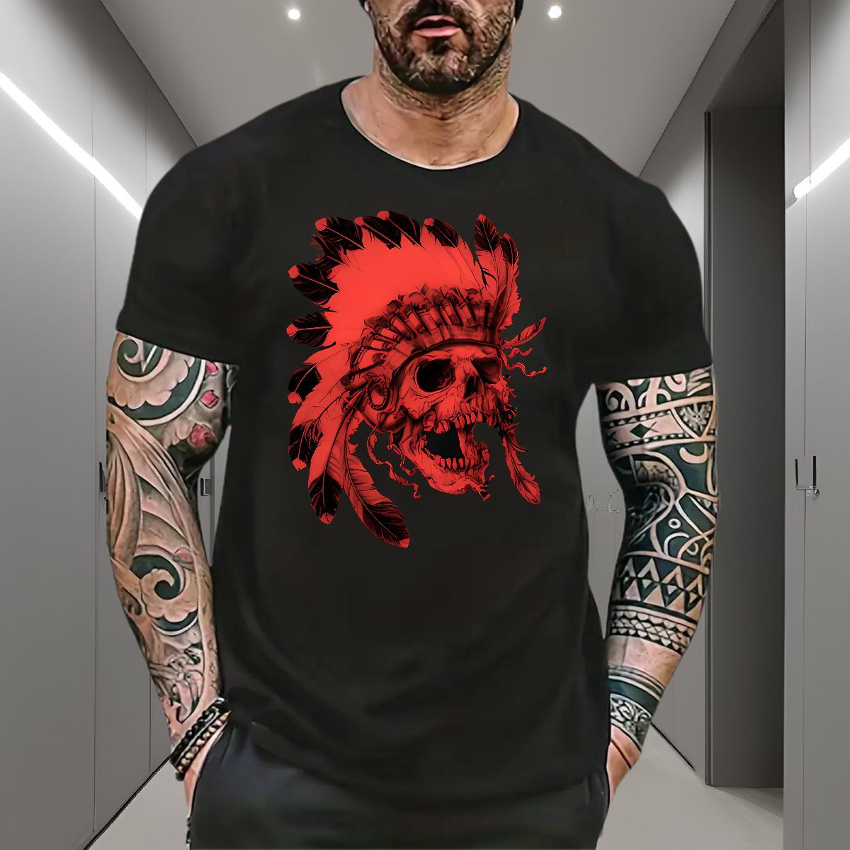 Fashion New Men Tees 230g 100% Cotton Casual Daily Wear skull Round Neck Short Sleeve T-Shirts Comfortable Anime Print Tees Shirts