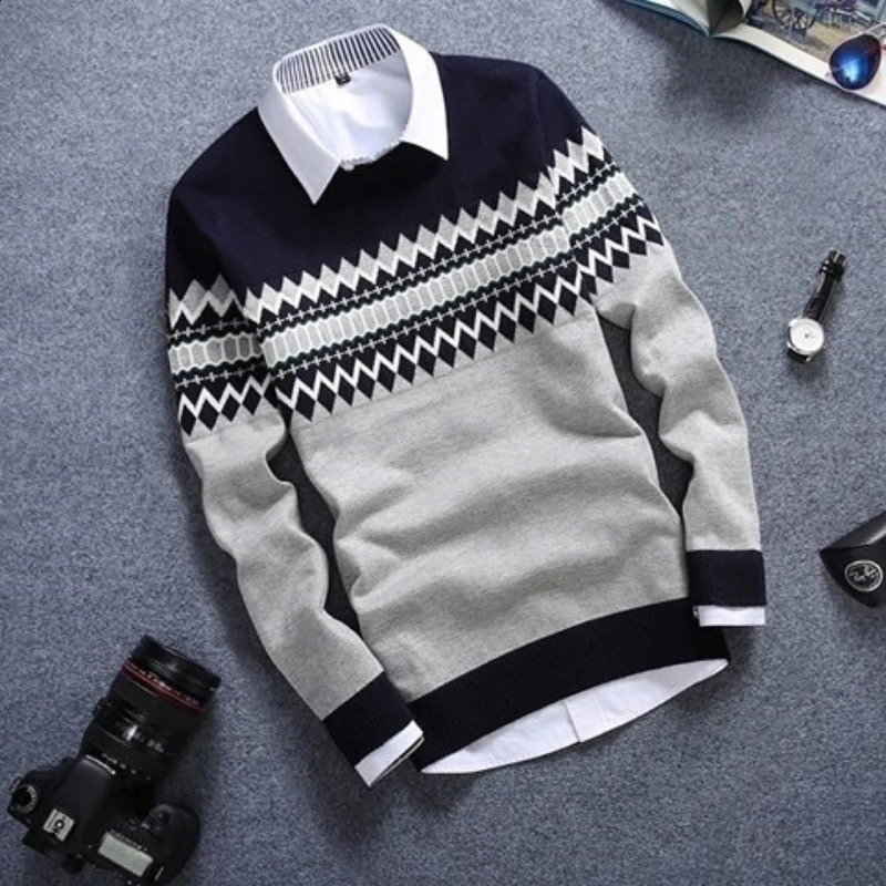 Spring and Autumn Sweater Mens Round Neck Sweater Korean Trend Pullover Sweater Mens Simple and Versatile 240821