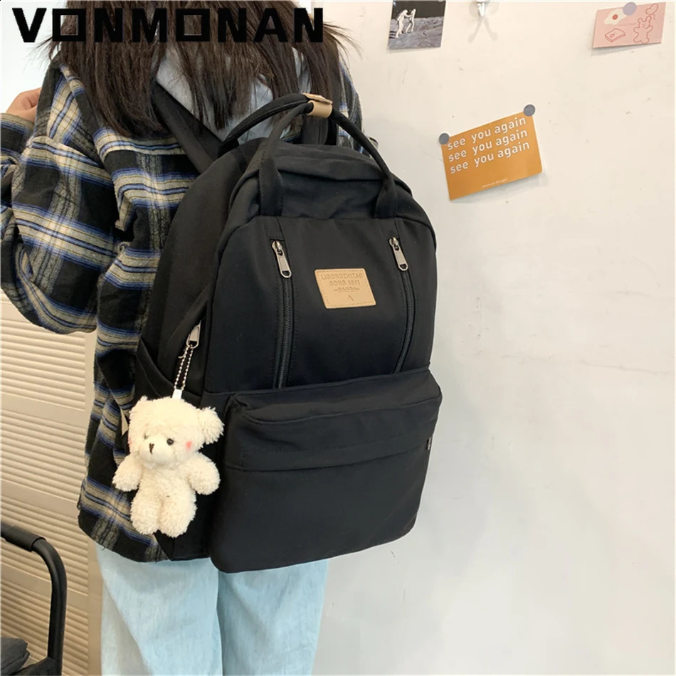 Multi functional double zipper womens backpack teenage girls laptop Rucksack student shoulder bag Korean school 240820