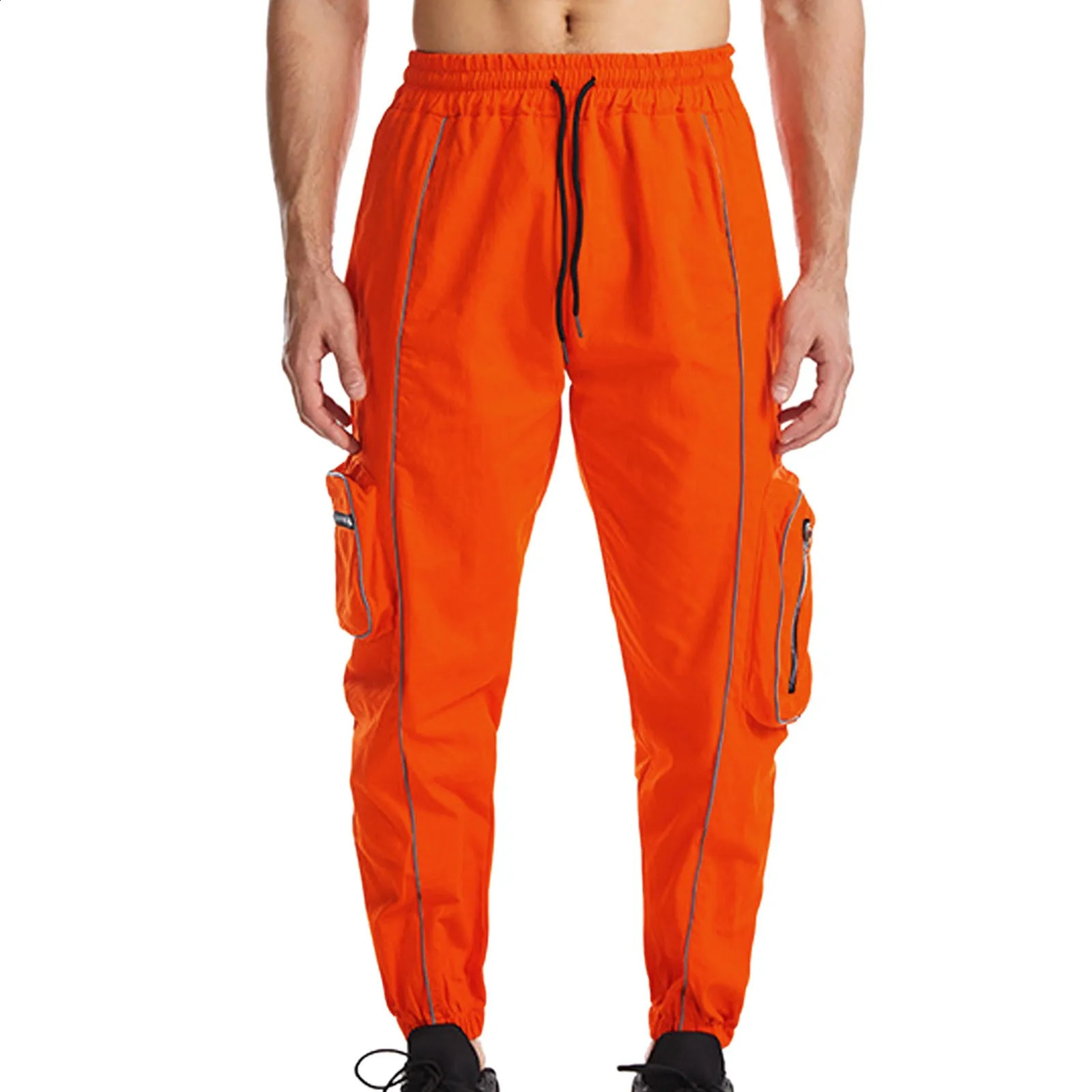 Product mens sports pants trend classic lace orange product reflective strip apron summer 240821