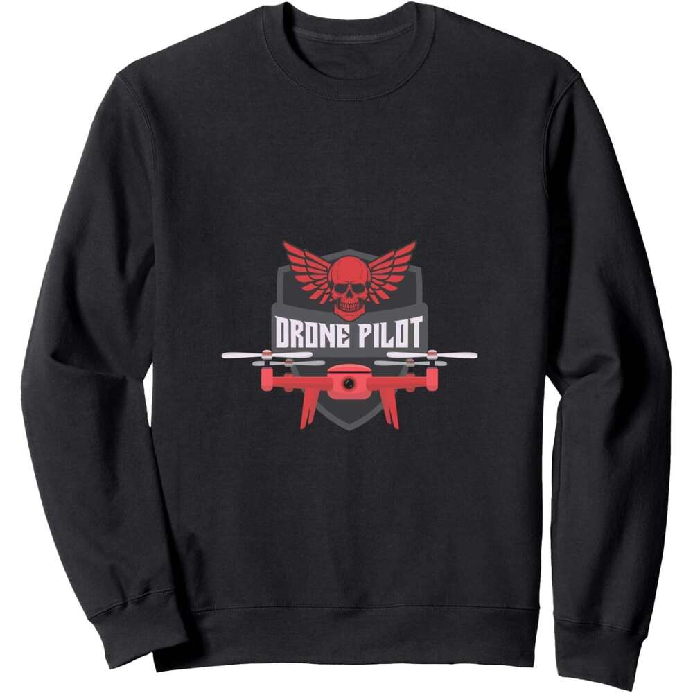 Long Sleeve Shirts for Men sweatshirt Skull Drone Pilot with Attitude funny Gift Sweatshirt T shirt Tee Streetwear Casual tops clothes