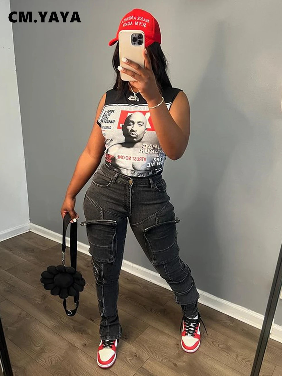 CM.YAYA Fashion Multi Pocket Front Zipper Fly Pencil Jeans Women Street Autumn Winter Denim Pants Trousers 240821