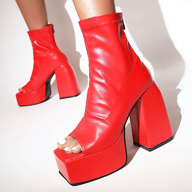 Summer Punk Style Chunky Platform Ankle For Women High Heels Gothic Peep Toe Booties Shoes Ladies Black Short Boots