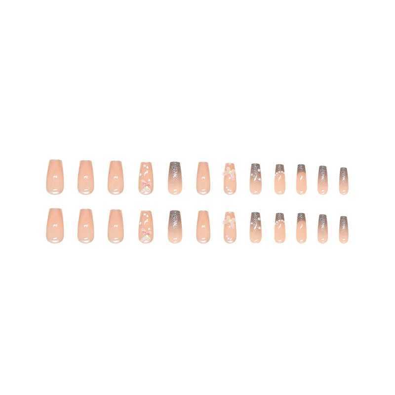 24Pcs Press on Nails Long with Designs Pink Rhinestones False Fake Nails Press On Coffin Artificial Nails for Women Stick onXJ241025