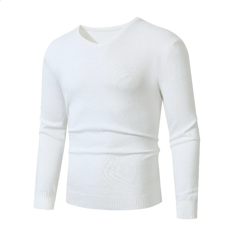 Mens Vneck Solid Color Elastic Puller Suitable for Autumn and Winter Warm Knitted Sweaters Large Styles 240821