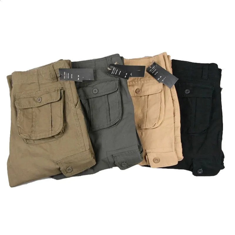 Mens cargo pants cotton casual multi pocket military tactical mens loose straight elastic size 2944 240821