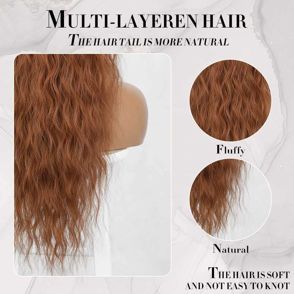 I Am A Long Curly Suitable For Women Cooper Red Black Brown Blonde Hair Synthetic Ponytail W240817