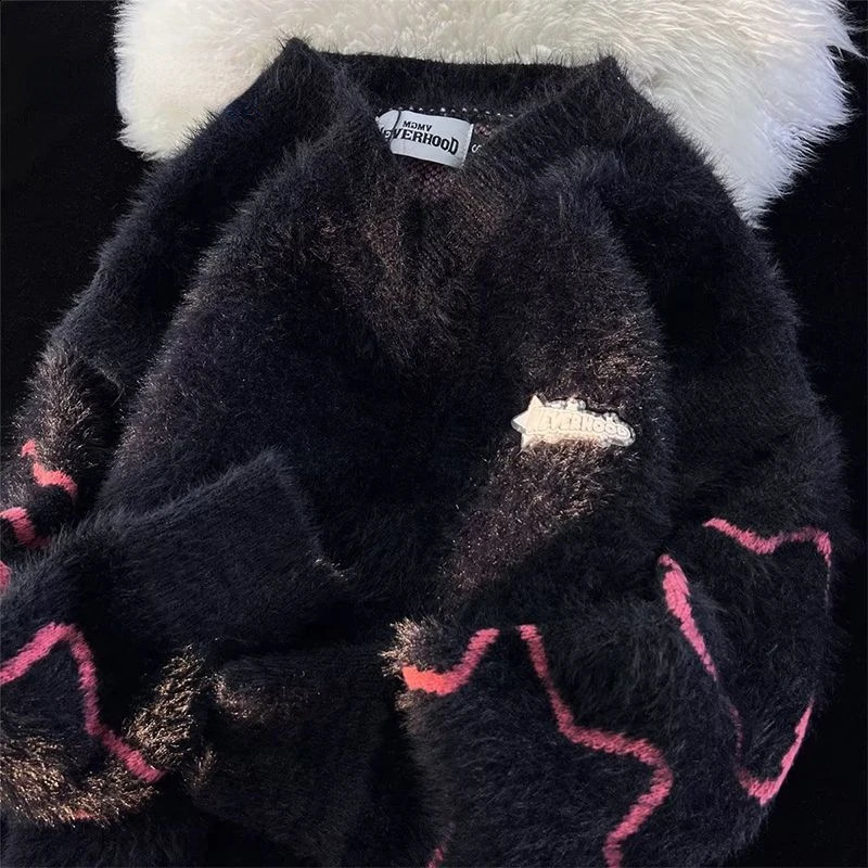 Y2K Fashion Detachable Star Sweater Street Trend For Men And Women Harajuku Lazy Wind V-neck Casual Loose Pullover Sweater 240821